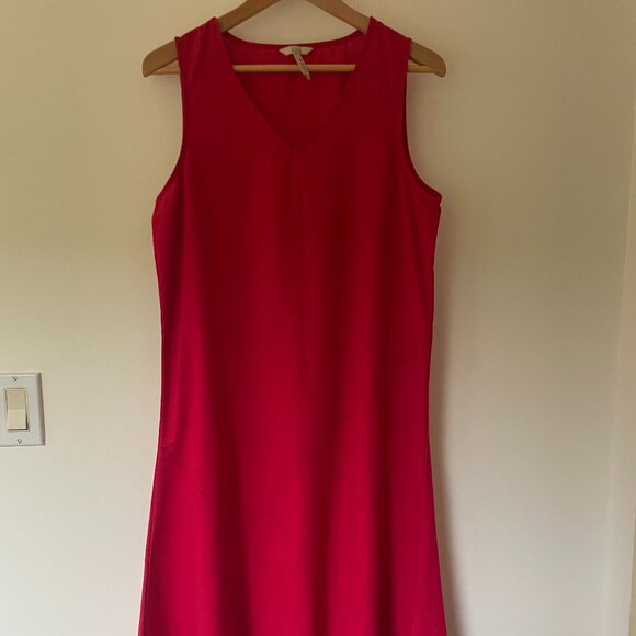 Linen blend red asymetrical midi summedress - viscose / linen / poly - Like new - Picture 1 of 6